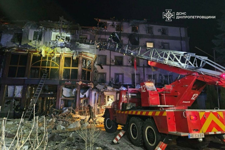 A fire truck next to the hotel in Kryvyi Rig hit in a Russian strike