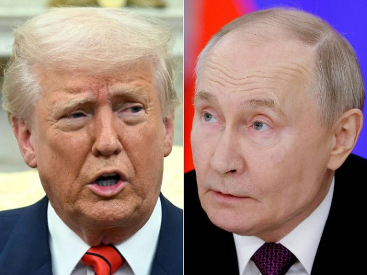 (COMBO) This combination of pictures created on March 17, 2025 shows, L-R, US President Donald Trump in the Oval Office of the White House in Washington, DC, on March 13, 2025 and Russia's President Vladimir Putin at the Kremlin in Moscow on March 13, 202