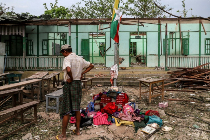A Myanmar junta airstrike hit a school Monday killing 22 people, including 20 children, witnesses said